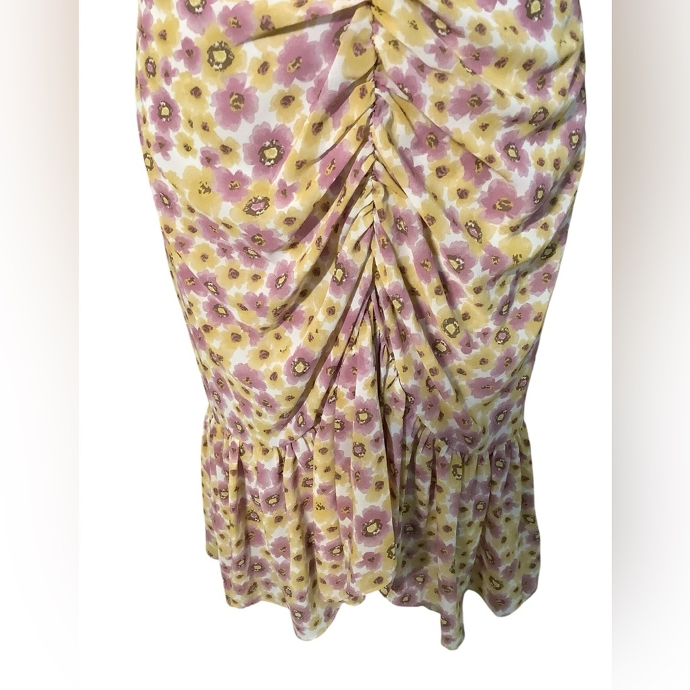 WAYF Daphne pink and yellow floral print midi ruffle dress. MED. COTTAGECORE - Picture 11 of 16